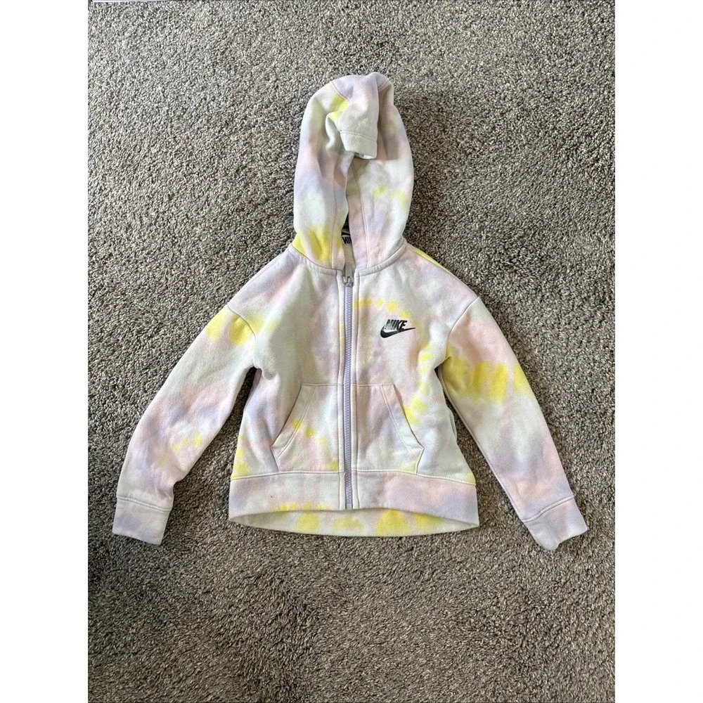 Nike Kids Tie Dye Hoodie Sweatshirt Lilac Yellow Pullover Logo Size XS
